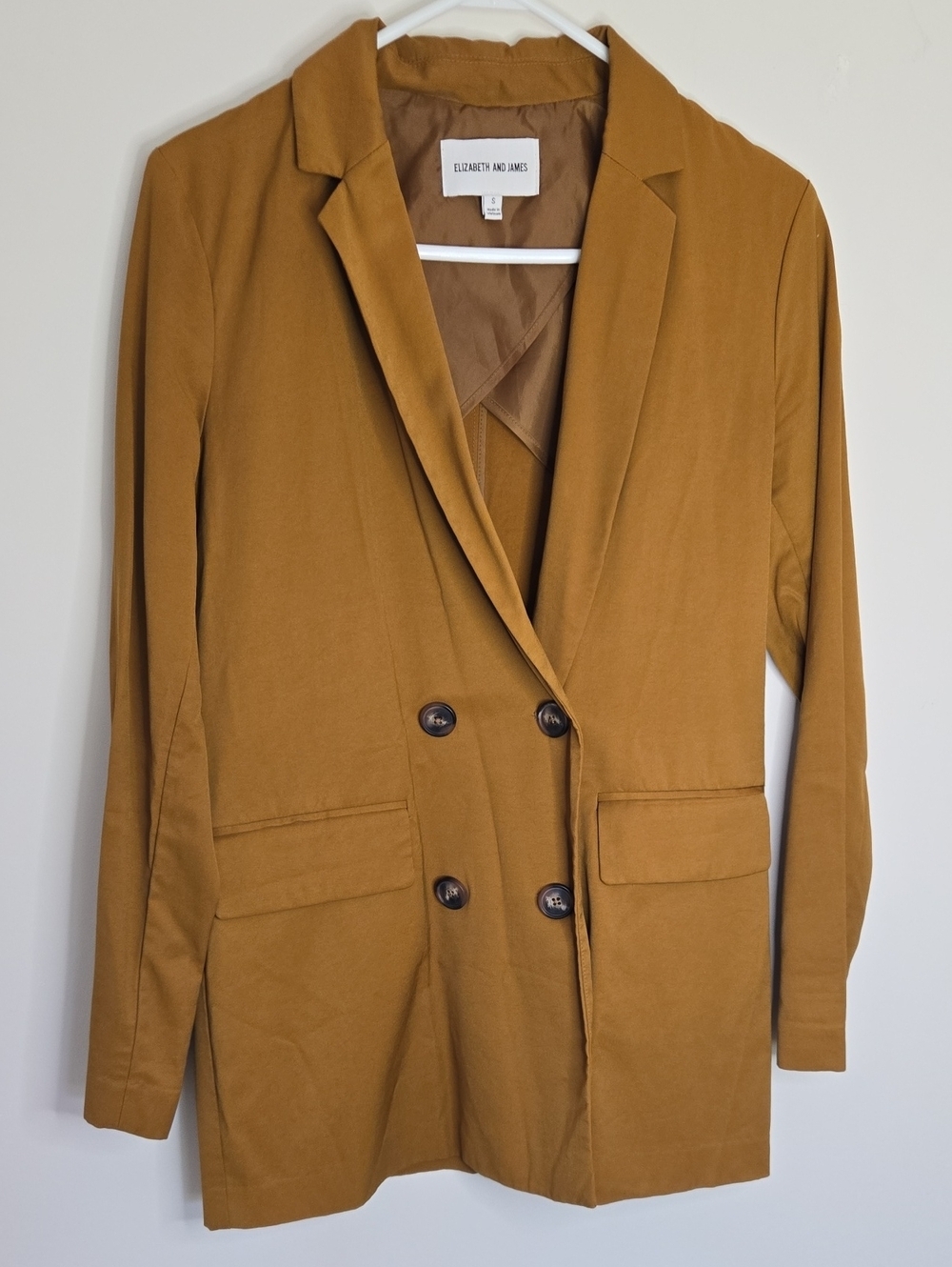 Elizabeth and James Double-Breasted Camel Mustard Blazer Normcore Sm